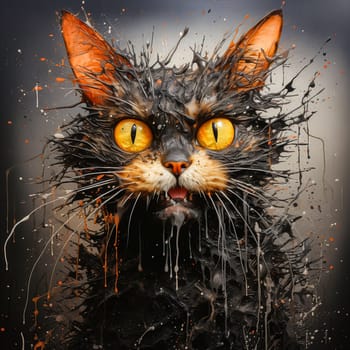 Aggressive black cat disgustedly shows his teeth in watercolor. High quality illustration