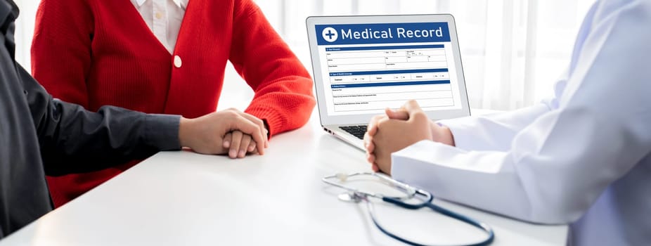 Couple attend fertility or medical consultation with gynecologist at hospital as family planning care for pregnancy. Husband and wife consoling each other through doctor appointment. Panorama Rigid