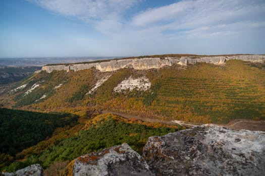 The autumn landscape of the mountain valley is an amazing, beautiful place at any time of the year. Hiking. Nature.