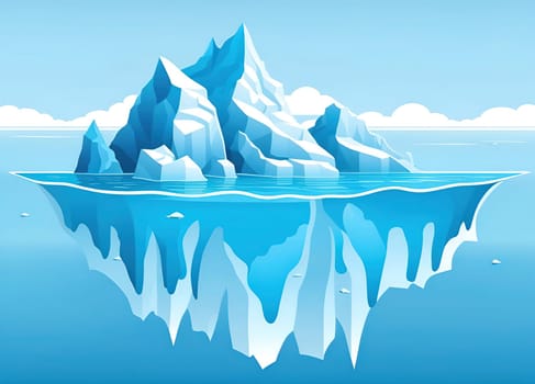 Illustration of Iceberg with reflection in water. Floating icebergs in the ocean. Vector illustration for your design.