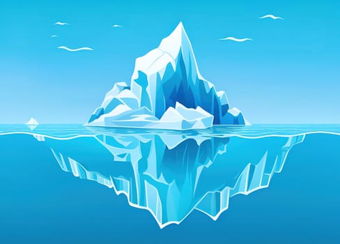 Illustration of Iceberg with reflection in water. Floating icebergs in the ocean. Vector illustration for your design.