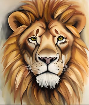 Portrait of a lion. Vector illustration isolated on white background.Lion head in the style of a digital painting.