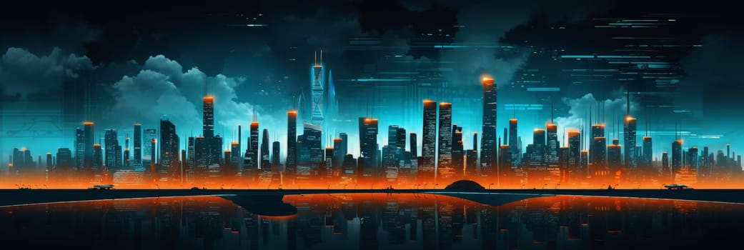 Abstract futuristic night city, Concept for IOT, smart city, speed connection and taintless advanced communication network.