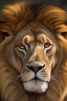 Portrait of a lion. Vector illustration isolated on white background.Lion head in the style of a digital painting.