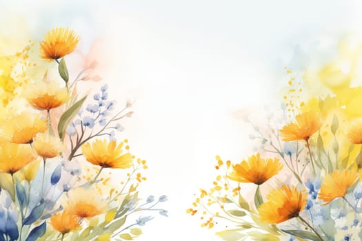 Watercolor spring, summer background with yellow flowers and place for text.