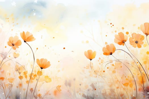 Flower arrangement with poppies. Picturesque watercolor background.