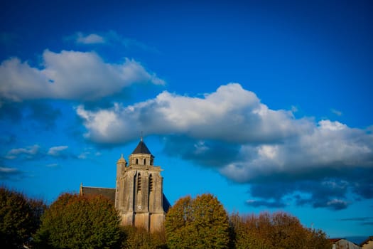 France, Charente-Martime, Lonzac Church,in Cognac Vineyards, Petite Champagne, High quality photo