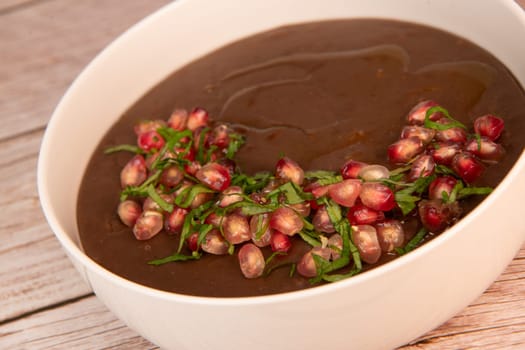 LEBANESE RECIPE, MOUJADARA, LENTIL PUREE, RICE, ONIONS AND POMEGRANATE SEEDS, MUJADDARA MAJADRA MEJADRA MOUJADARA MUDARDARA AND MEGADARRA, High quality photo