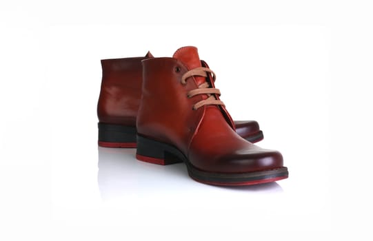 Orange red leather shoes men women unisex beauty fashion style isolated on white background laces store stylish clothes