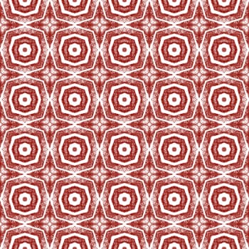 Ethnic hand painted pattern. Maroon symmetrical kaleidoscope background. Summer dress ethnic hand painted tile. Textile ready symmetrical print, swimwear fabric, wallpaper, wrapping.