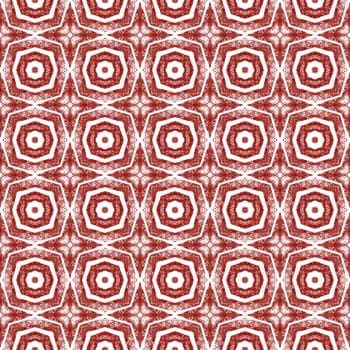 Ethnic hand painted pattern. Maroon symmetrical kaleidoscope background. Summer dress ethnic hand painted tile. Textile ready symmetrical print, swimwear fabric, wallpaper, wrapping.