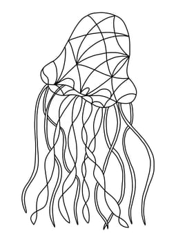 Outline Illustration of Jellyfish in Stained Glass Window Style. Hand Drawn Mosaic Tiles in Black and White. Jelly Fish For Coloring Book Pages.