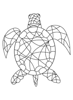 Sea Turtle Icon Isolated on White Background. Tortoise Mosaic Tiles in Stained Glass Window Style. Terrapin for Coloring Book Pages for Adults.