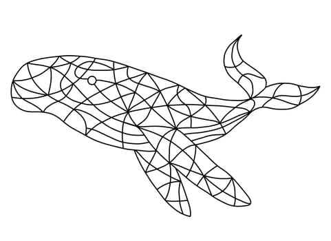 Whale Icon Illustration Isolated on White Background. Contour Illustration with Abstract Whale in Stained Glass Window Style. Mosaic Tiles Whale for Coloring Book Pages.