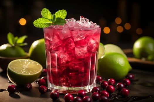 Cranberry Mule with vodka, ginger beer, cranberry juice, lime. Christmas cocktail idea.