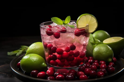 Cranberry Mule with vodka, ginger beer, cranberry juice, lime. Christmas cocktail idea.