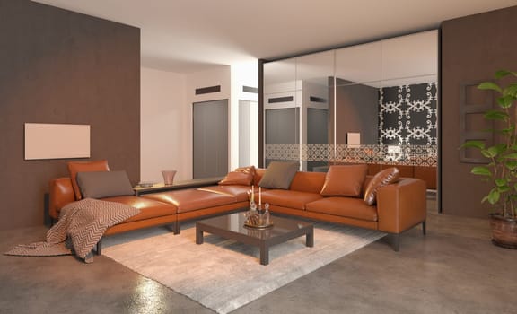 3D illustration of a modern apartment interior.