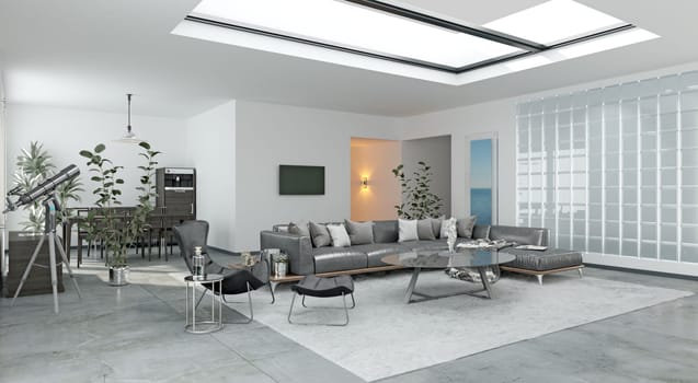3D illustration of a modern apartment interior.