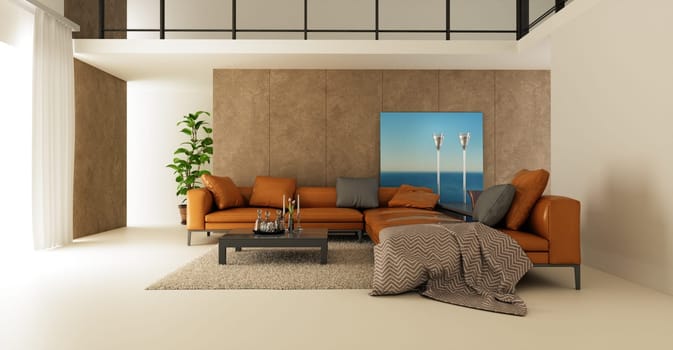 3D illustration of a modern apartment interior.