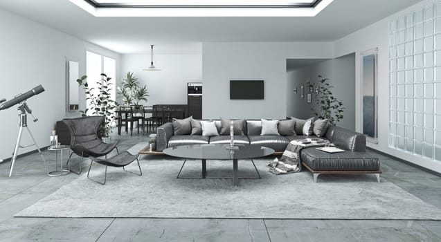 3D illustration of a modern apartment interior.