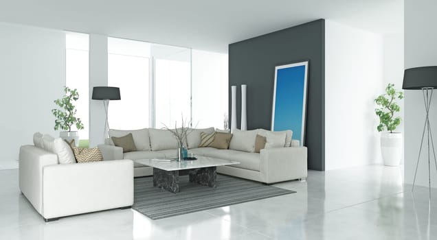 3D illustration of a modern apartment interior.