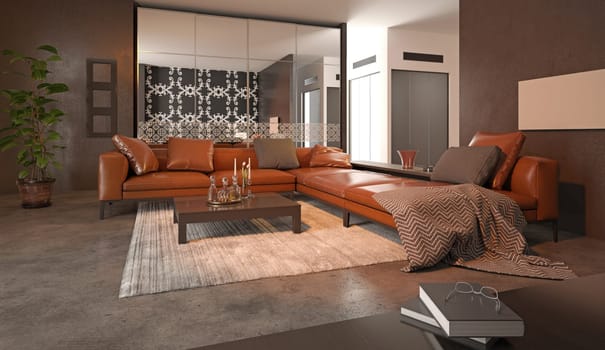 3D illustration of a modern apartment interior.