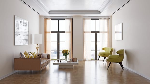 3D illustration of a modern apartment interior.