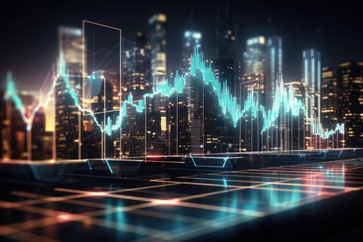 Economic, security and financial graph diagrams on digital screens Future world trade market and economic concept by Generative AI..