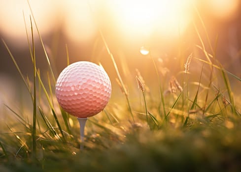 Golf club and ball in grass. High quality photo