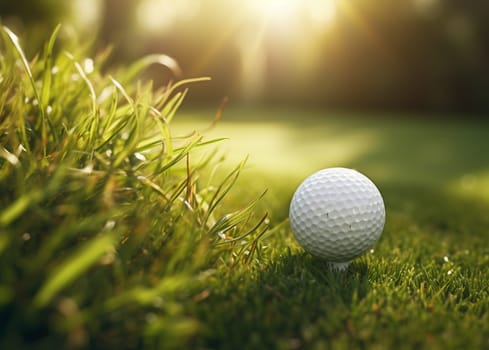 Golf club and ball in grass. High quality photo
