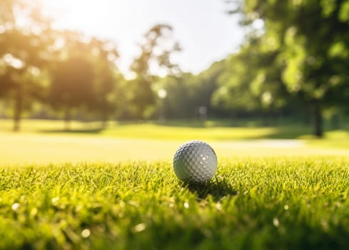 Golf club and ball in grass. High quality photo