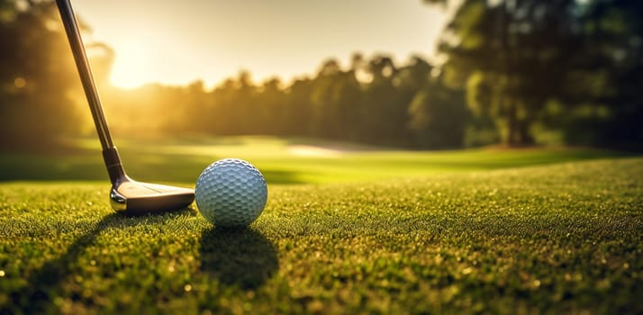 Golf club and ball in grass. High quality photo