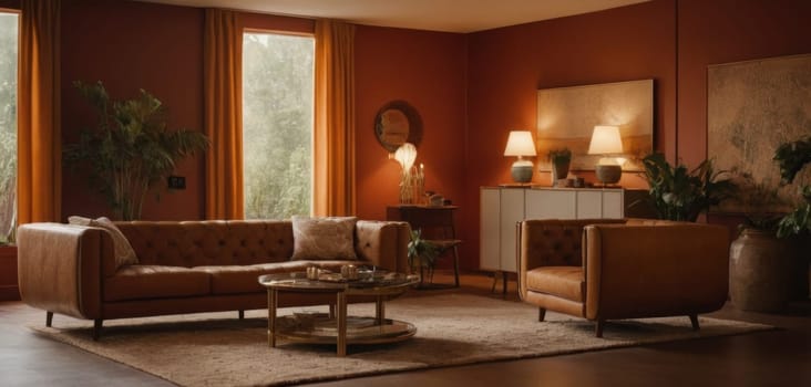 Vintage living room old fashioned sofa, retro furniture, AI generated