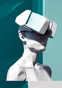 man digital helmet online glasses neon cyber minimal modern art abstract goggles technology play ai vr reality headset smart gadget futuristic. Generative AI.