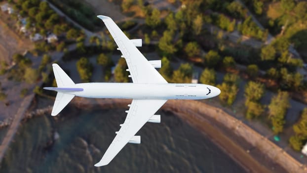 plane above the ground. Aerial city view.