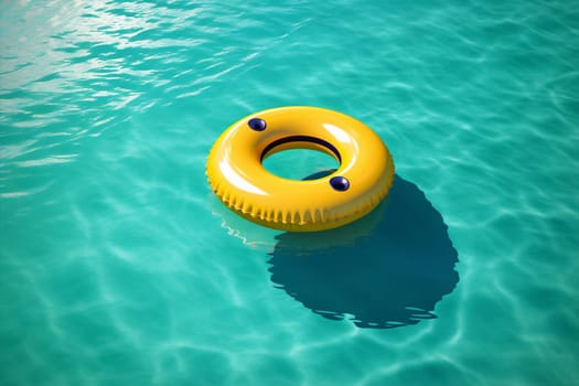 play sunlight plastic water yellow security circle background ring beach fun float vacation sunny blue resort rubber rescue inflatable pool. Generative AI.