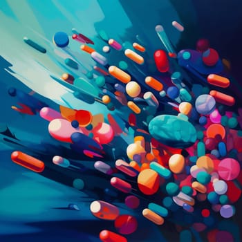 medication antibiotic medical pharmaceutical medicine capsule chemistry closeup colourful pattern many colorful pharmacy drug illustration disease tablet colours set pill. Generative AI.