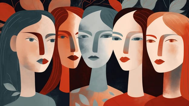 woman young face silhouette black social together power friends adult crowd diversity female right international white girl colours group community ethnicity. Generative AI.