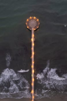 Night aerial photographic documentation of the pier of Marina di Pietrasanta Versilia Italy Tuscany 