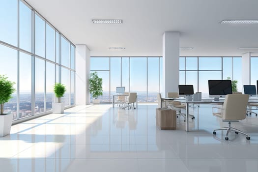 Bright and clean office environment abstract background Bright office with plants and large windows. by Generated AI.