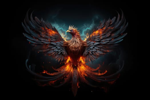 Phoenix is flying burning with fire. Birds. Mythical creatures. by Generative AI.