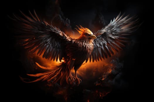 Phoenix is flying burning with fire. Birds. Mythical creatures. by Generative AI.