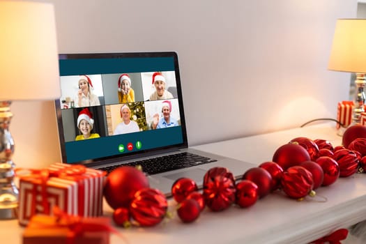 Virtual meeting online. Video conference by laptop. Online business meeting. On the laptop screen, people who gathered in a video conference to work on-line.