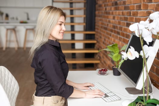 Searching for new solution. a woman with a computer.