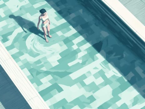 illustration woman activity holiday tropical water sea leisure young female summer relaxation person pool swimmer travel flat girl rest blue swim. Generative AI.