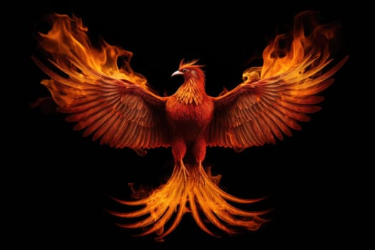 Phoenix is flying burning with fire. Birds. Mythical creatures. by Generative AI.