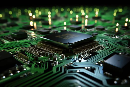 Computer technology image with circuit board background, ideal for various topics related to computers and AI by generated AI.