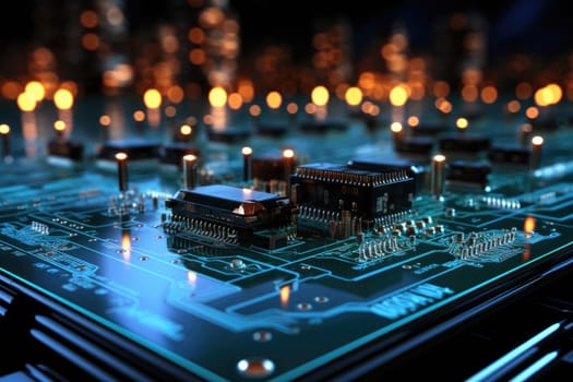 Computer technology image with circuit board background, ideal for various topics related to computers and AI by generated AI.