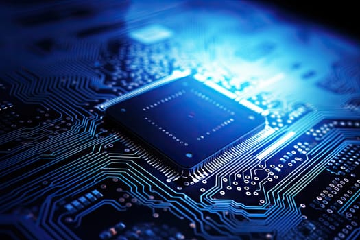 Computer technology image with circuit board background, ideal for various topics related to computers and AI by generated AI.