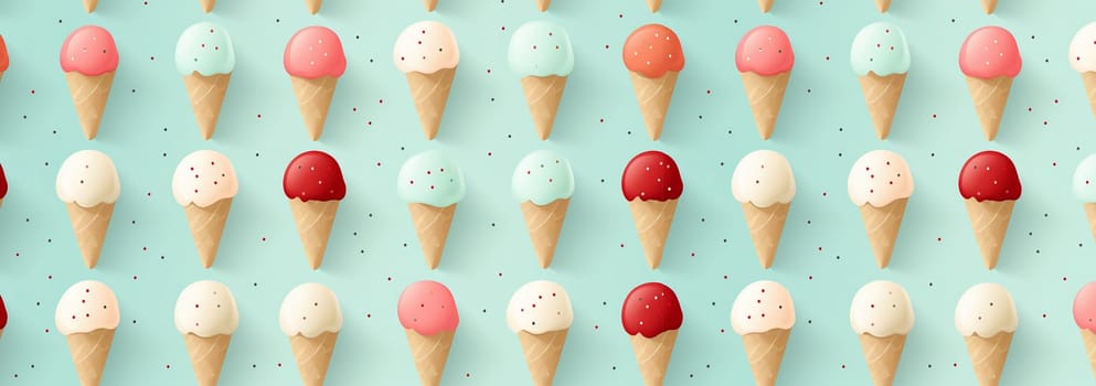 Ice cream cones pastel colored. Summer seamless pattern with hand drawn ice cream. Modern summer pastel blue texture for fabric, textile, wallpaper. Cute illustration colorful